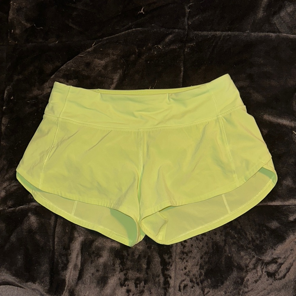 lululemon neon yellow speed up shorts